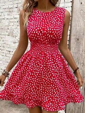 Red Summer Garden Party Dress XL